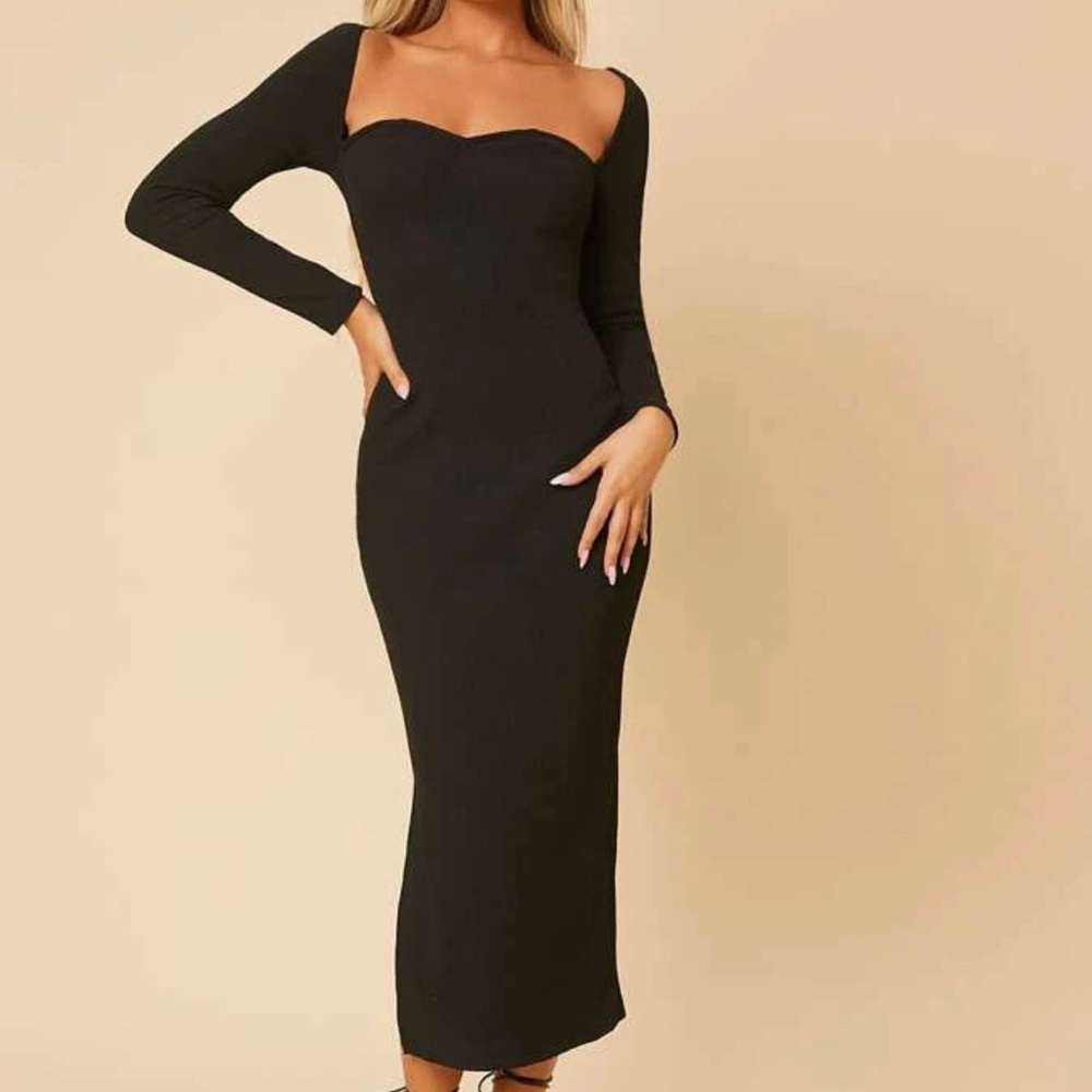 Long Sleeve Maxi Sweater Dress with Square Sweetheart Neck
